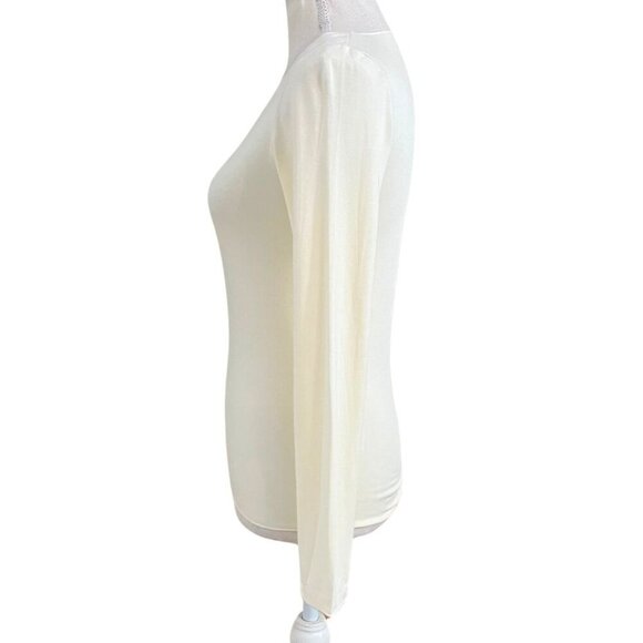 MAJESTIC WOMEN'S CREAM SCOOP NECK STRETCH JERSEY LONG TEE TOP - XS/S (TAILLE 1) - Picture 3 of 13